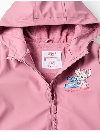 Parka in gomma con cappuccio con stampa di stitch e angel
