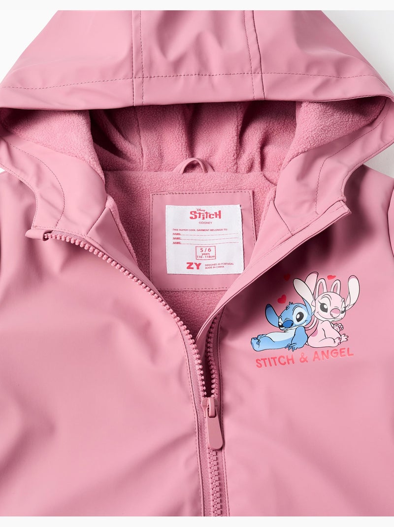 Parka in gomma con cappuccio con stampa di stitch e angel Rosa scuro - Kiabi