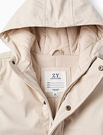Parka in gomma con hood e fodera in jersey