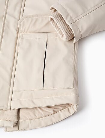 Parka in gomma con hood e fodera in jersey