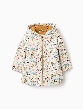 Parka in gomma imbottita con cappuccio e stampa