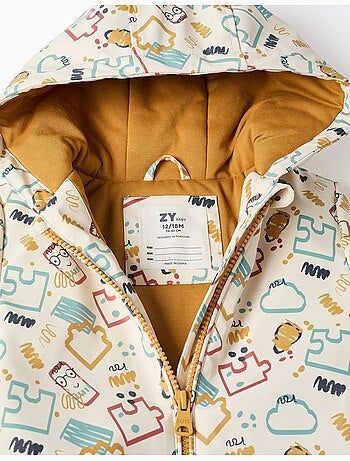 Parka in gomma imbottita con cappuccio e stampa