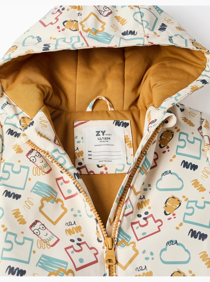 Parka in gomma imbottita con cappuccio e stampa Bianco - Kiabi