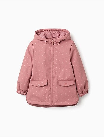 Parka in gomma imbottito con cappuccio e stampa floreale