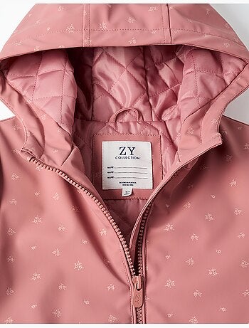 Parka in gomma imbottito con cappuccio e stampa floreale