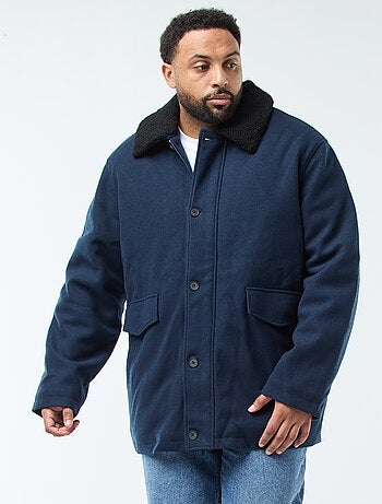 Parka in tessuto di lana con collo effetto montone