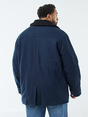 Parka in tessuto di lana con collo effetto montone