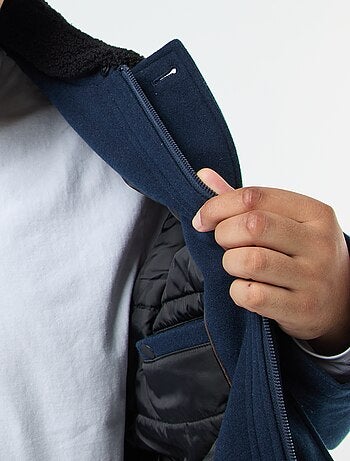 Parka in tessuto di lana con collo effetto montone