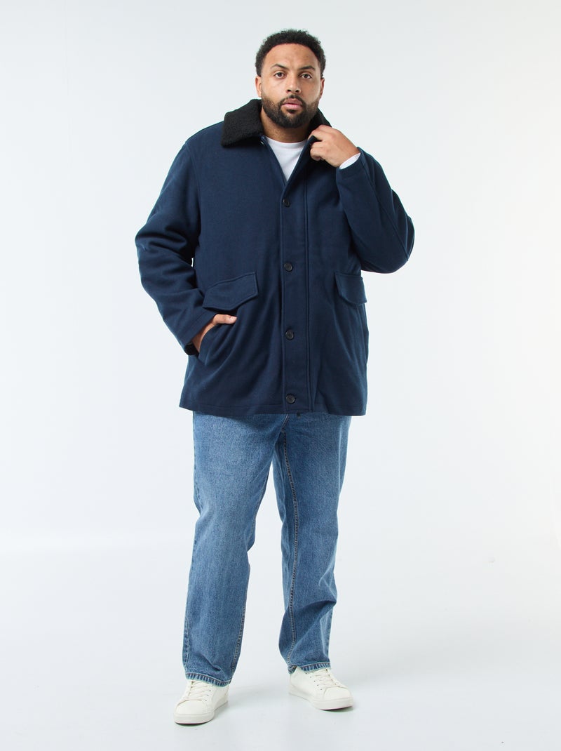 Parka in tessuto di lana con collo effetto montone Blu - Kiabi