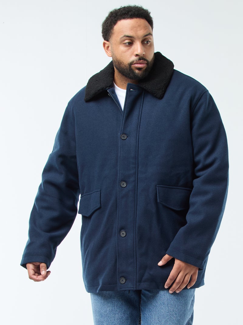 Parka in tessuto di lana con collo effetto montone Blu - Kiabi