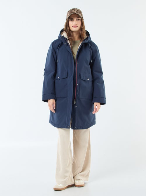 Parka lungo con cappuccio e fodera effetto montone - Kiabi