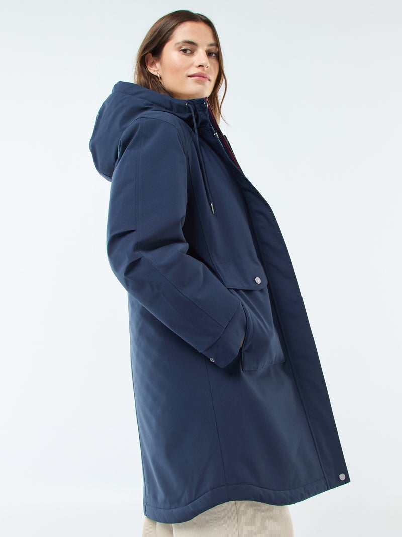 Parka lungo con cappuccio e fodera effetto montone Blu - Kiabi