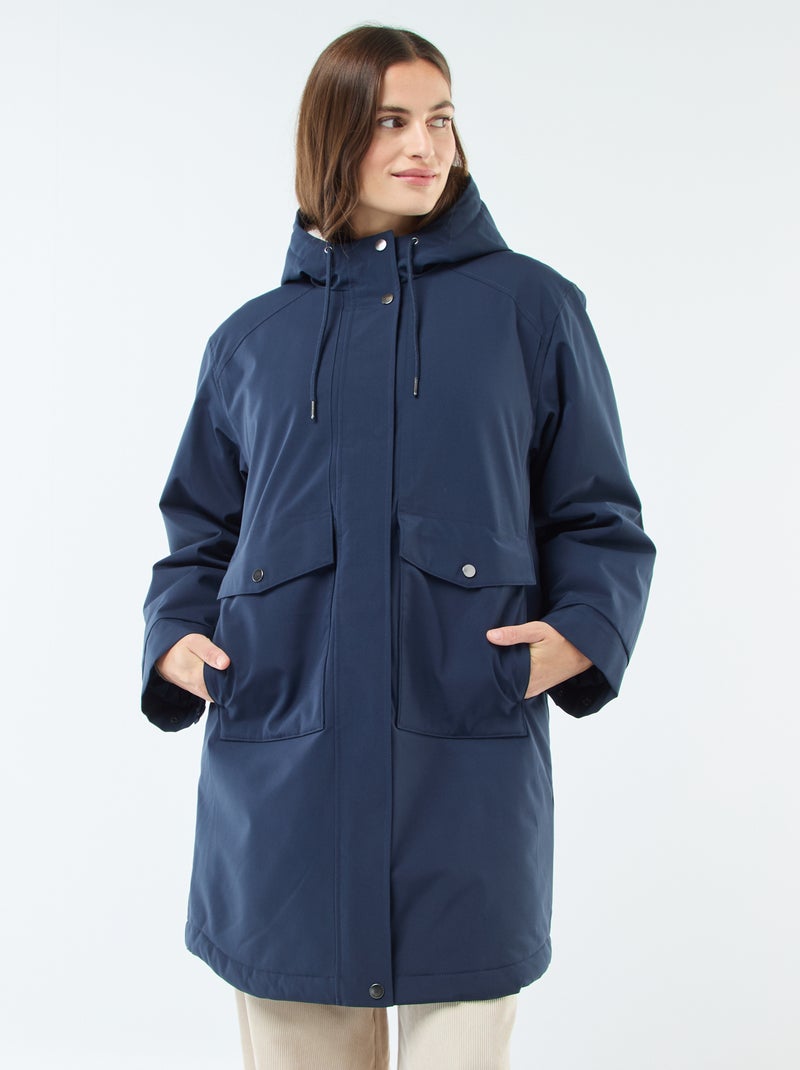 Parka lungo con cappuccio e fodera effetto montone Blu - Kiabi