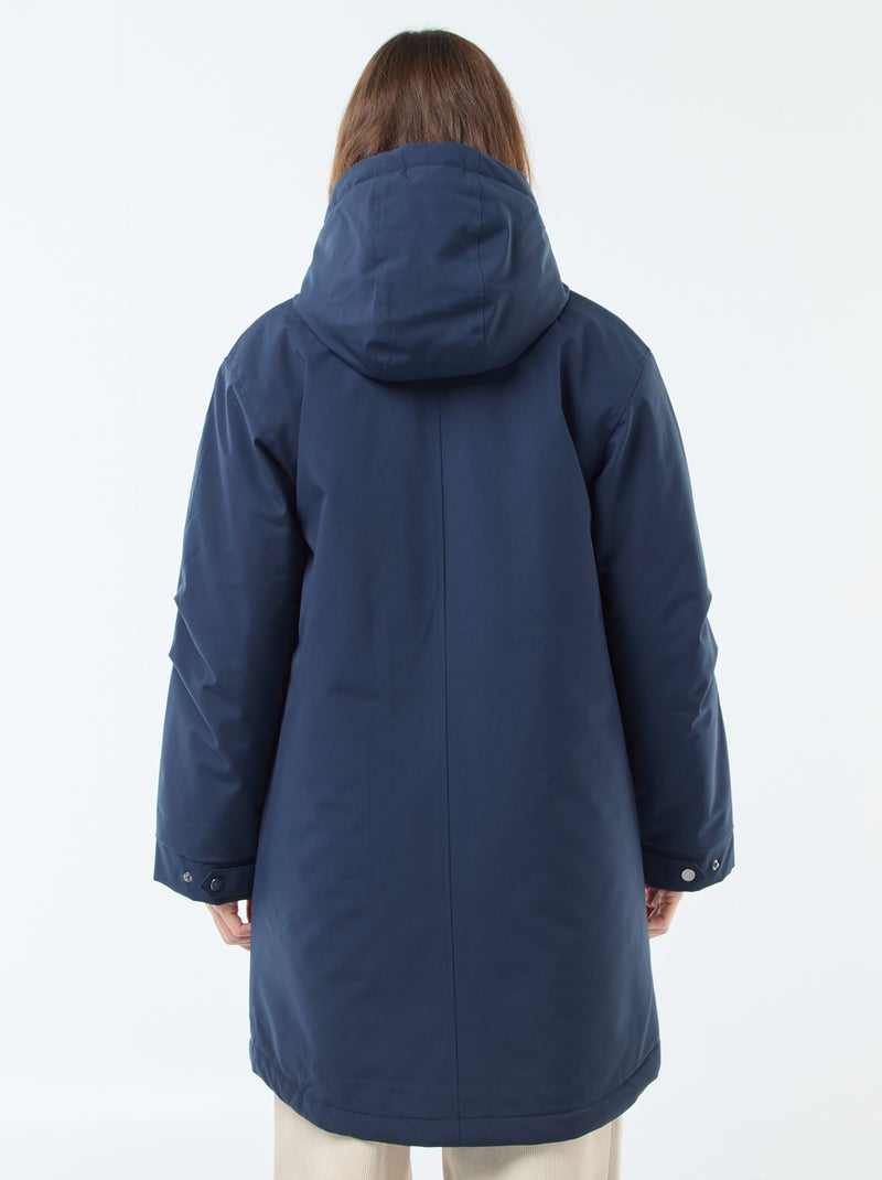 Parka lungo con cappuccio e fodera effetto montone Blu - Kiabi