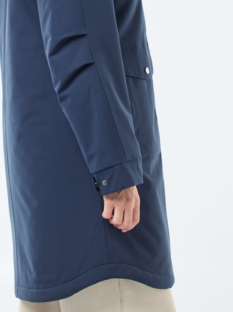 Parka lungo con cappuccio e fodera effetto montone Blu - Kiabi