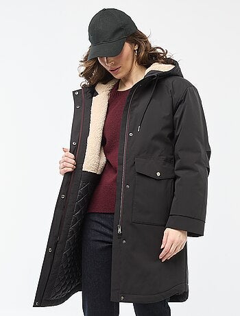 Parka lungo con cappuccio e fodera effetto montone