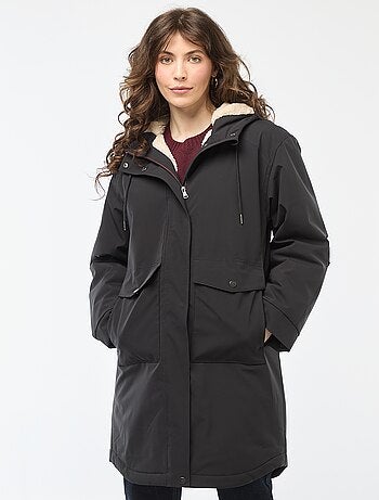 Parka lungo con cappuccio e fodera effetto montone