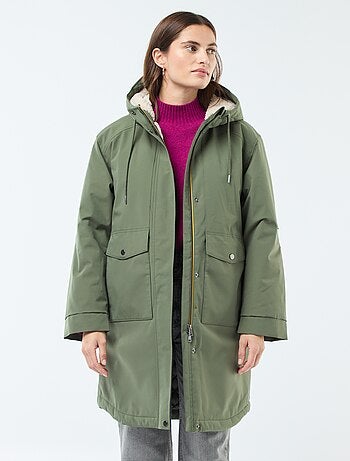 Parka lungo con cappuccio e fodera effetto montone