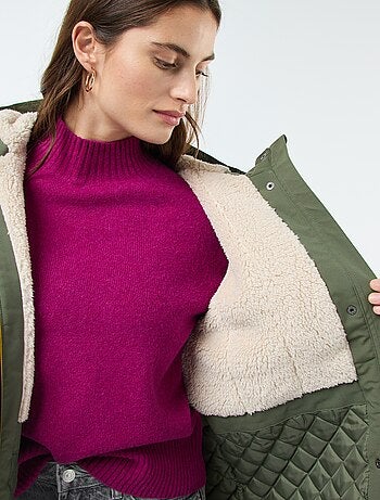 Parka lungo con cappuccio e fodera effetto montone