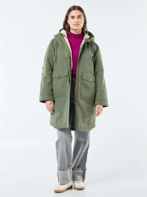 Parka lungo con cappuccio e fodera effetto montone - Kiabi