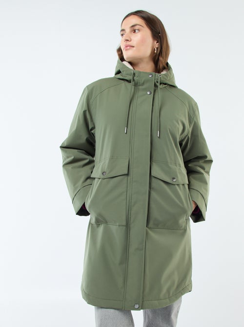 Parka lungo con cappuccio e fodera effetto montone - Kiabi