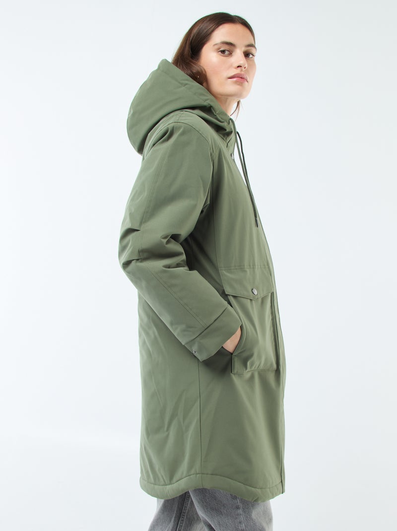Parka lungo con cappuccio e fodera effetto montone Verde - Kiabi