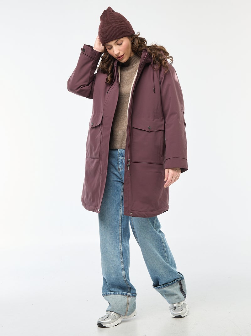 Parka lungo con cappuccio e fodera effetto montone Viola - Kiabi