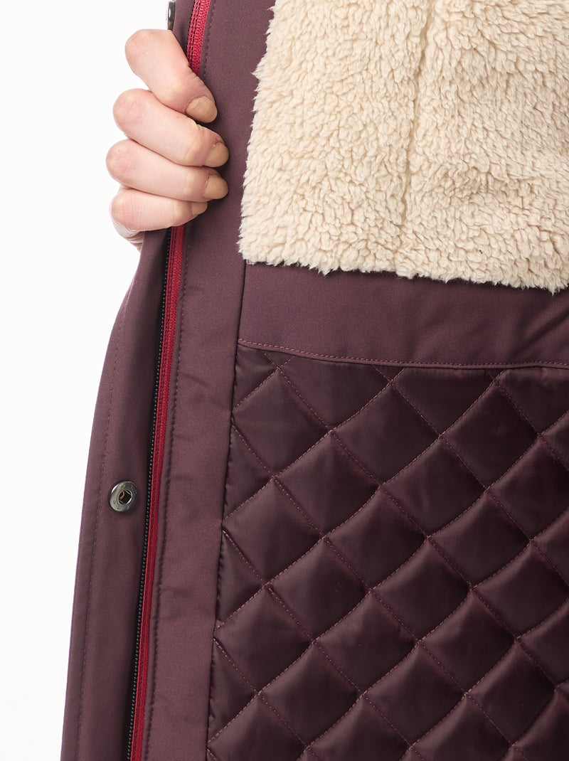 Parka lungo con cappuccio e fodera effetto montone Viola - Kiabi