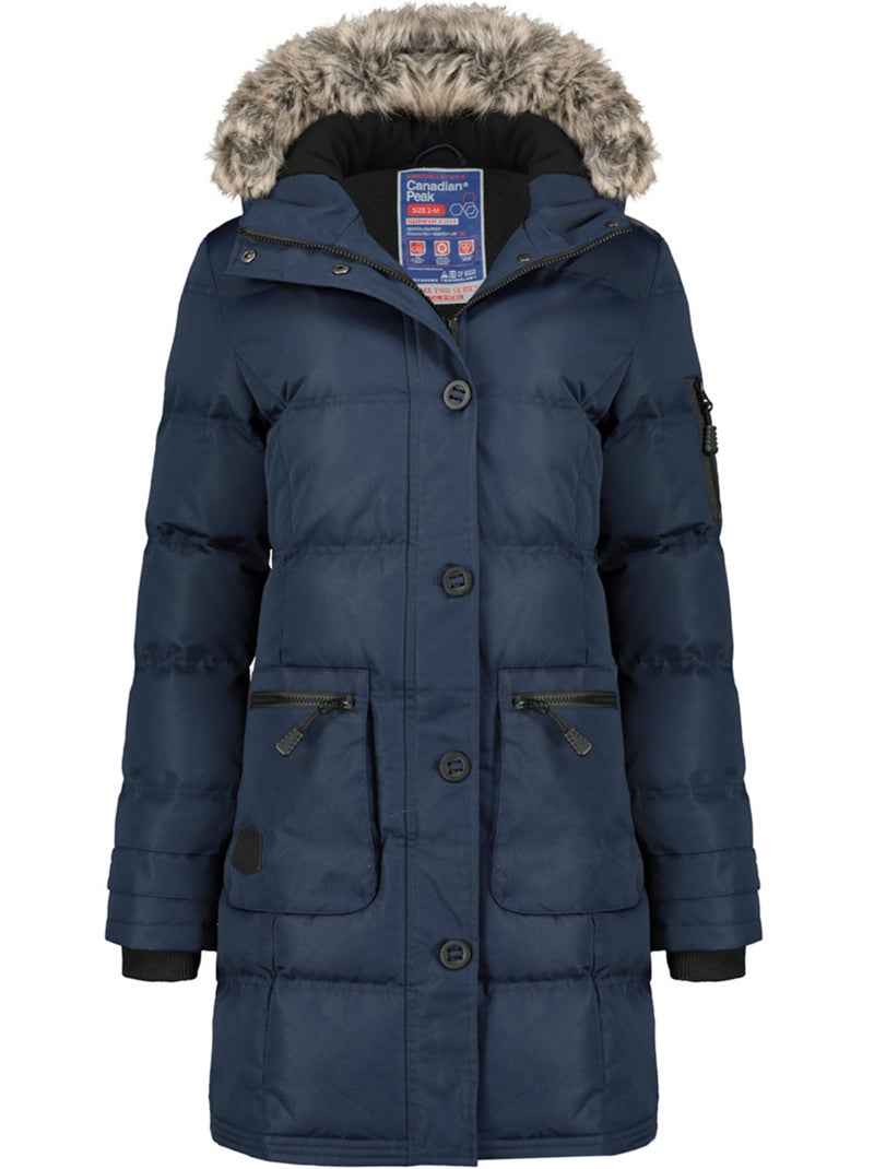 Parka lungo con cappuccio in pelliccia sintetica axelus – canadian peak Blu marino - Kiabi