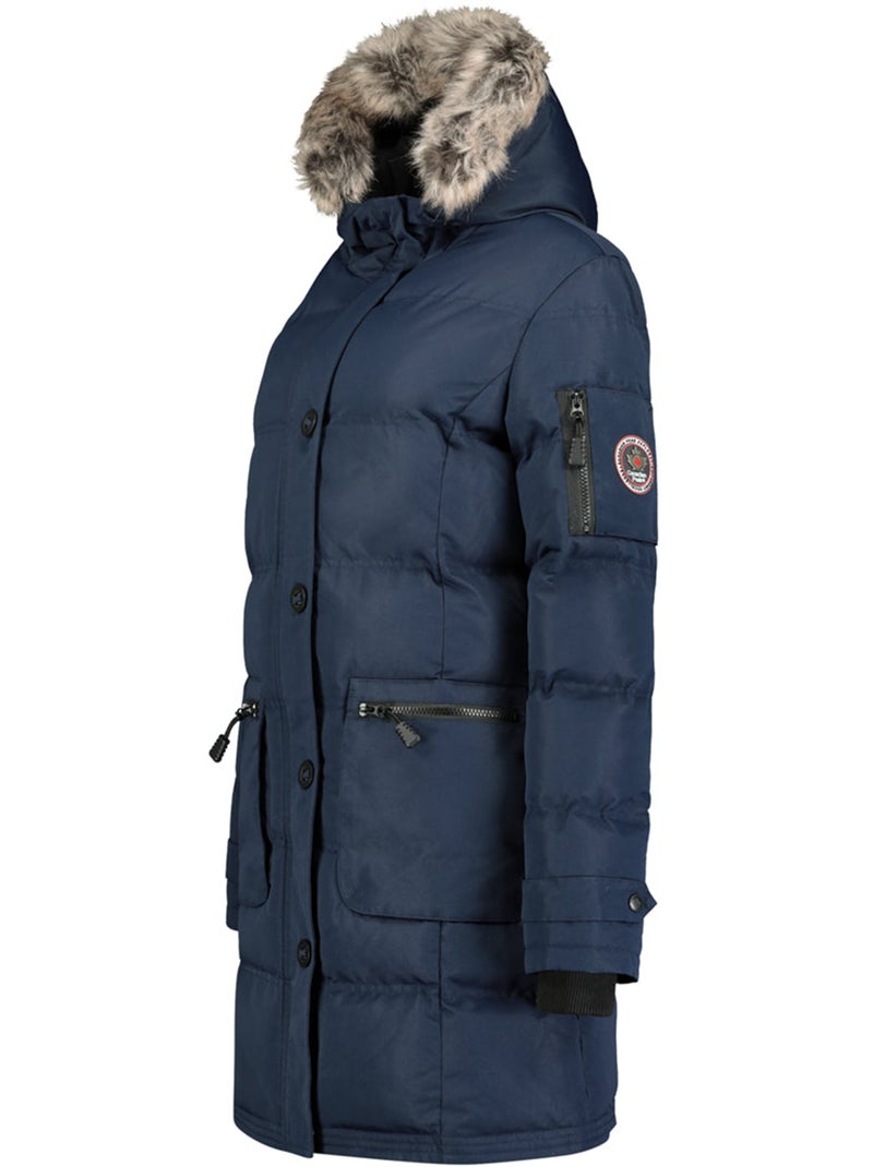 Parka lungo con cappuccio in pelliccia sintetica axelus – canadian peak Blu marino - Kiabi