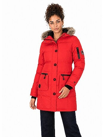 Parka lungo con cappuccio in pelliccia sintetica axelus – canadian peak