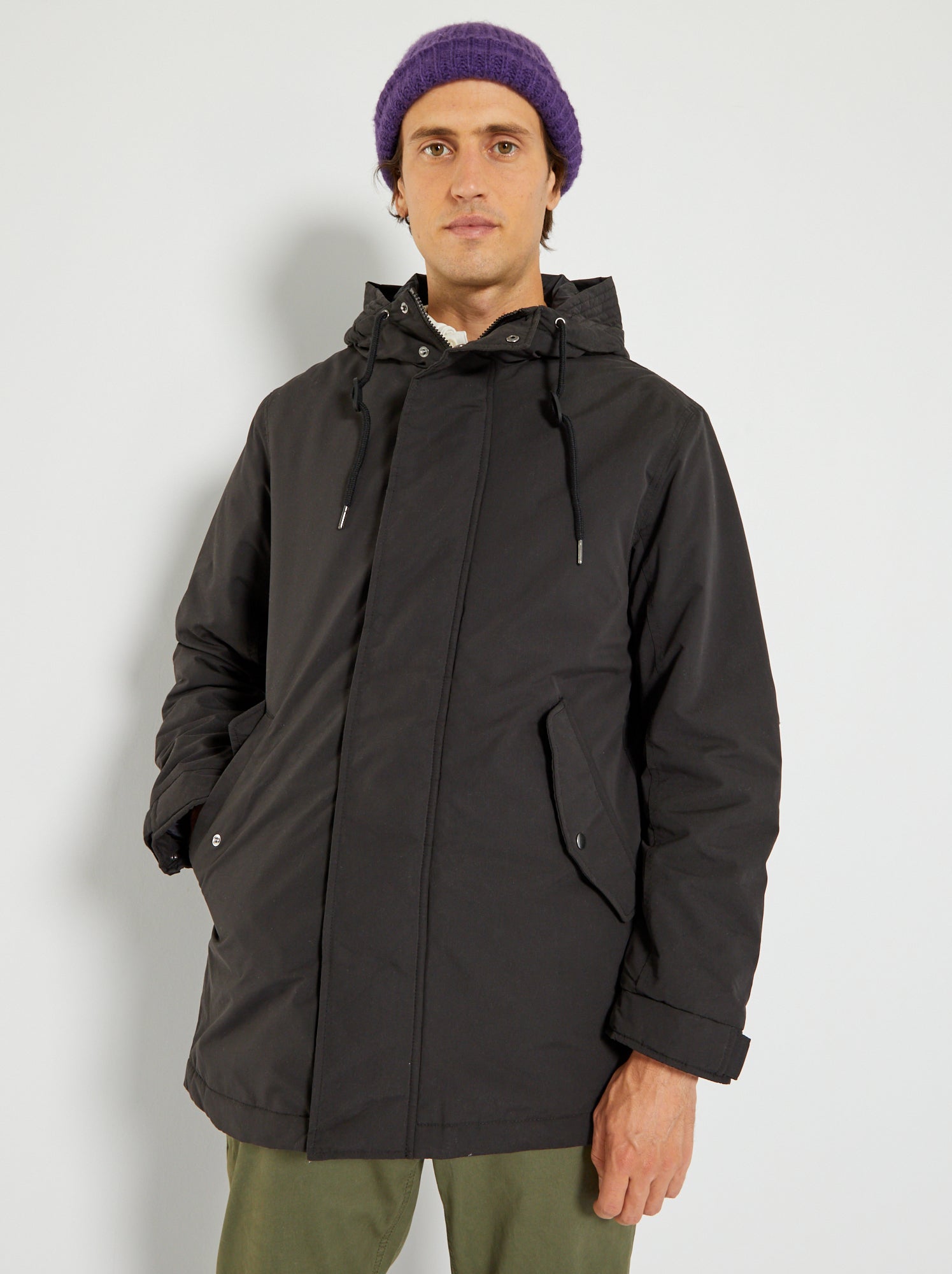 Parka Long En Cuir Noir Giorgio & Mario - Capuche Avec Fourrure Originale - Taille 46 IT - Occasion Très Bon état