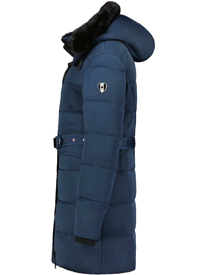 Parka lungo con cappuccio removibile in pelliccia sintetica bettineak – canadian peak Blu marino - Kiabi
