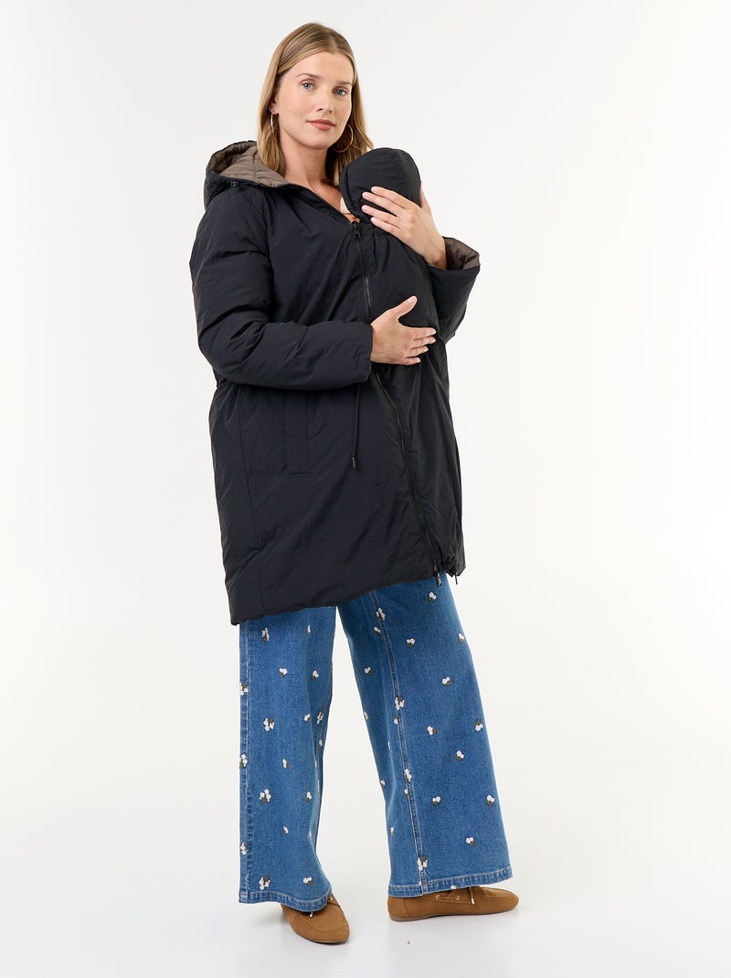 Parka lungo imbottito con cappuccio Nero - Kiabi