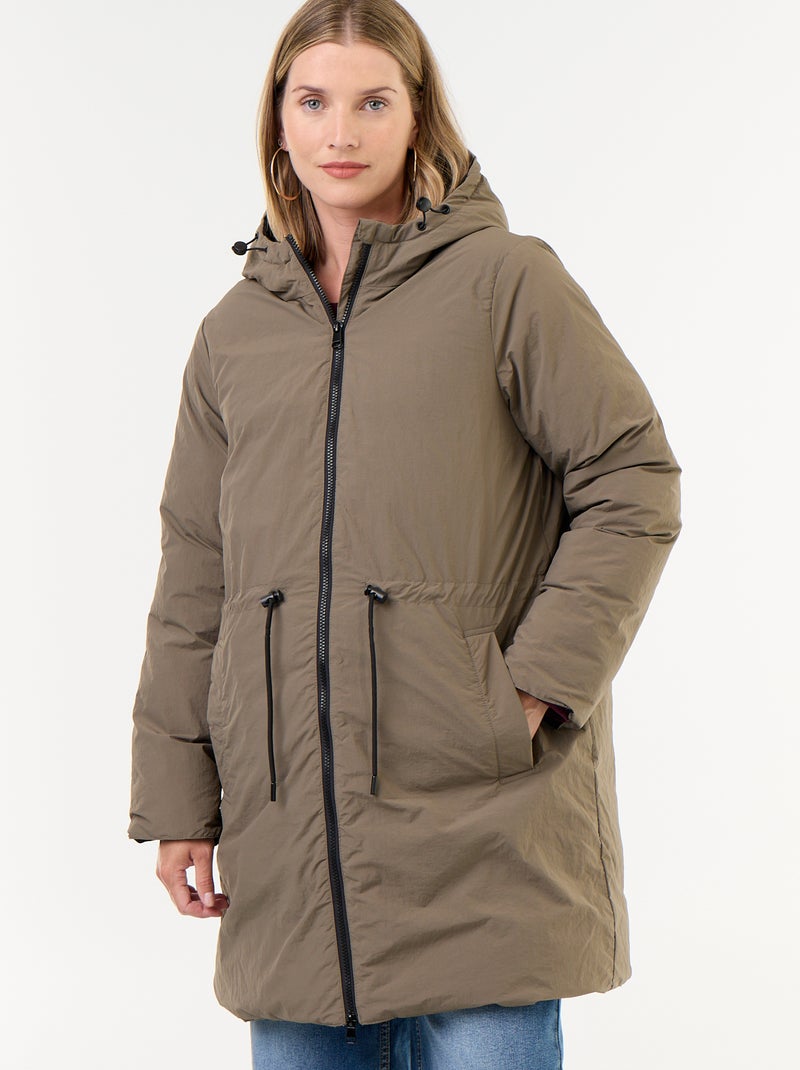 Parka lungo imbottito con cappuccio Verde - Kiabi