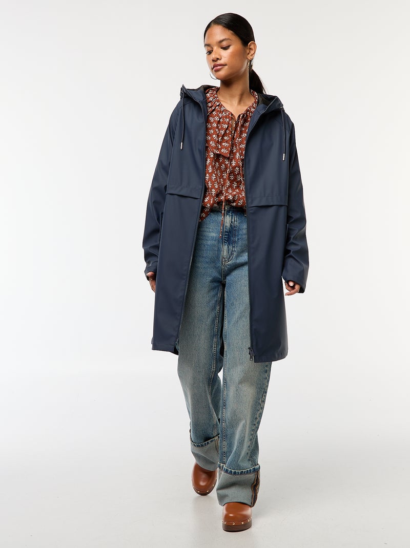 Parka lungo impermeabile con cappuccio Blu - Kiabi