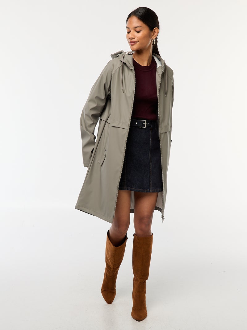 Parka lungo impermeabile con cappuccio Kaki - Kiabi