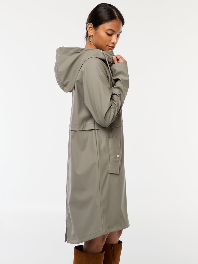 Parka lungo impermeabile con cappuccio Kaki - Kiabi