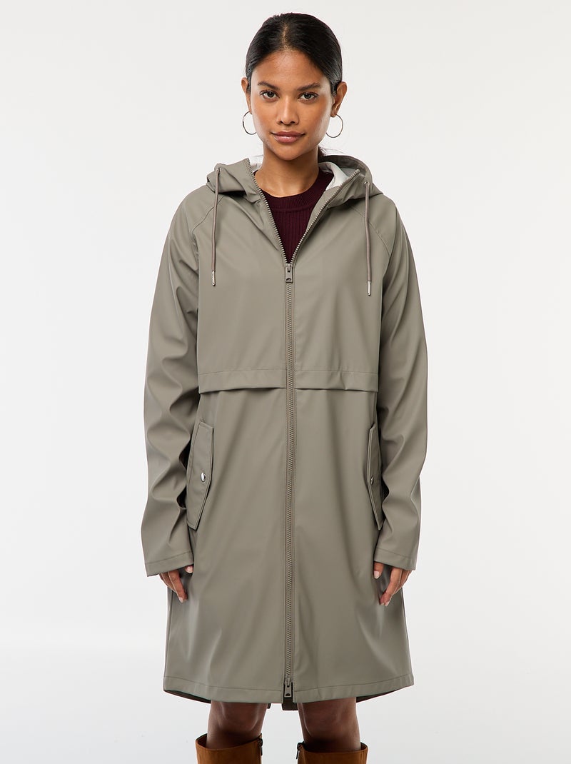 Parka lungo impermeabile con cappuccio Kaki - Kiabi