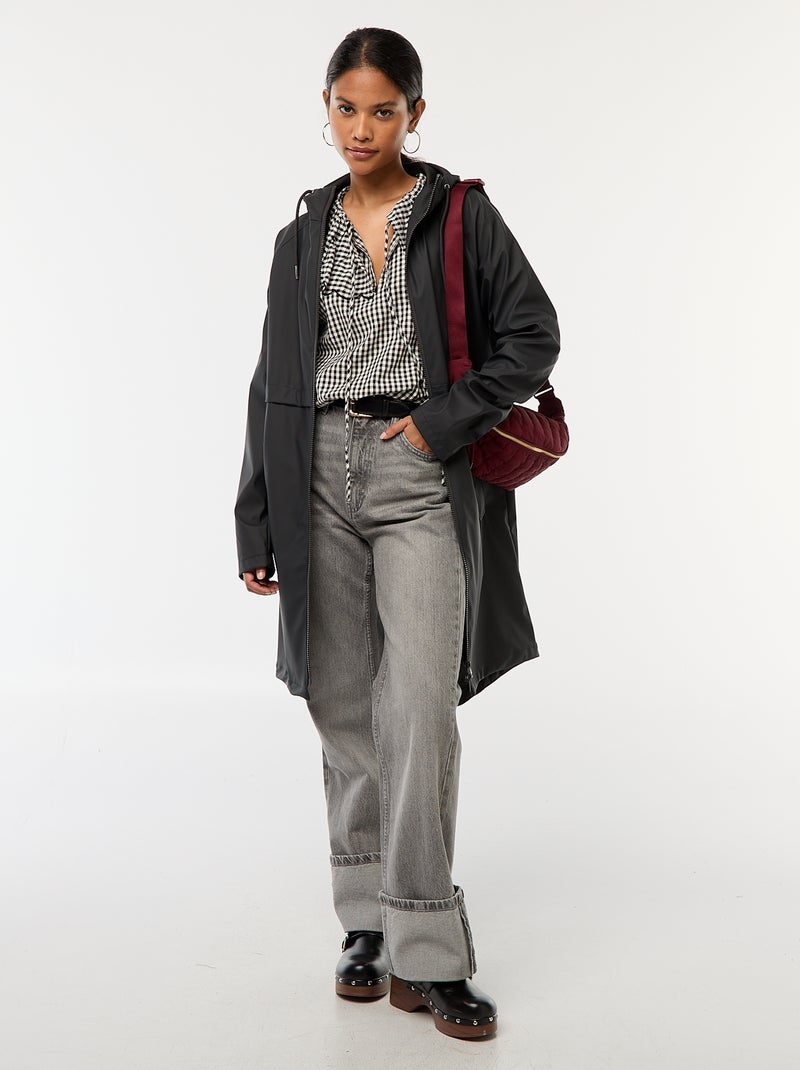 Parka lungo impermeabile con cappuccio Nero - Kiabi