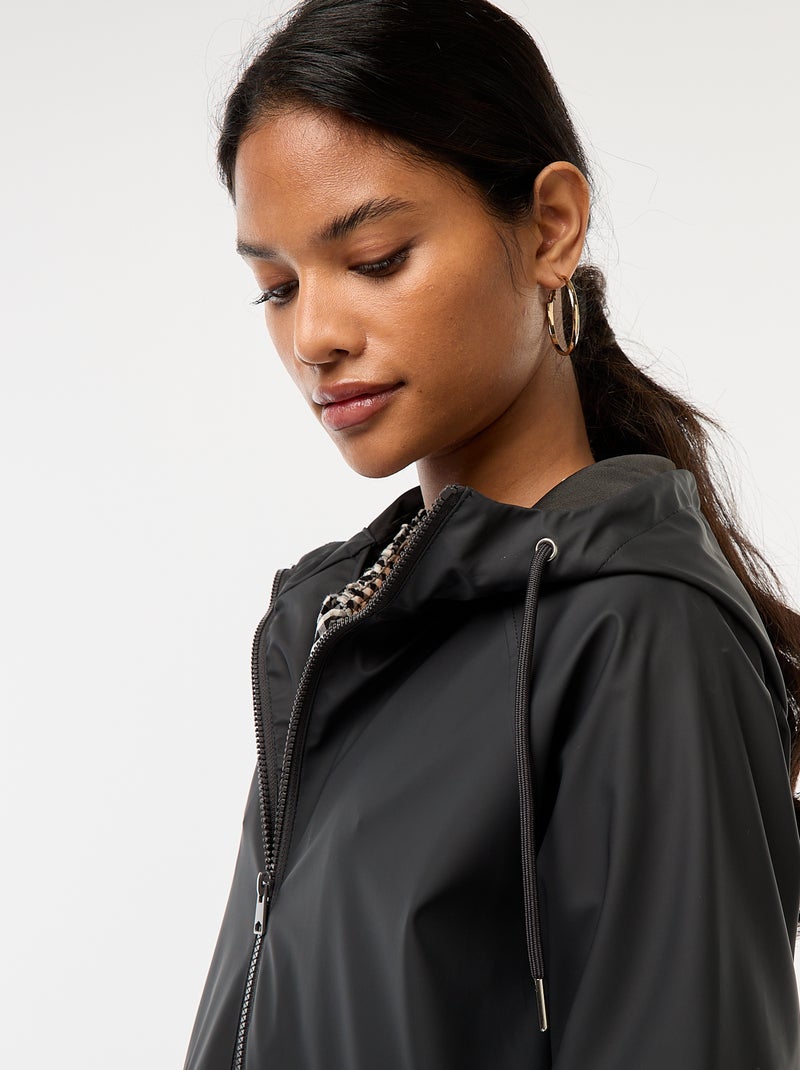 Parka lungo impermeabile con cappuccio Nero - Kiabi