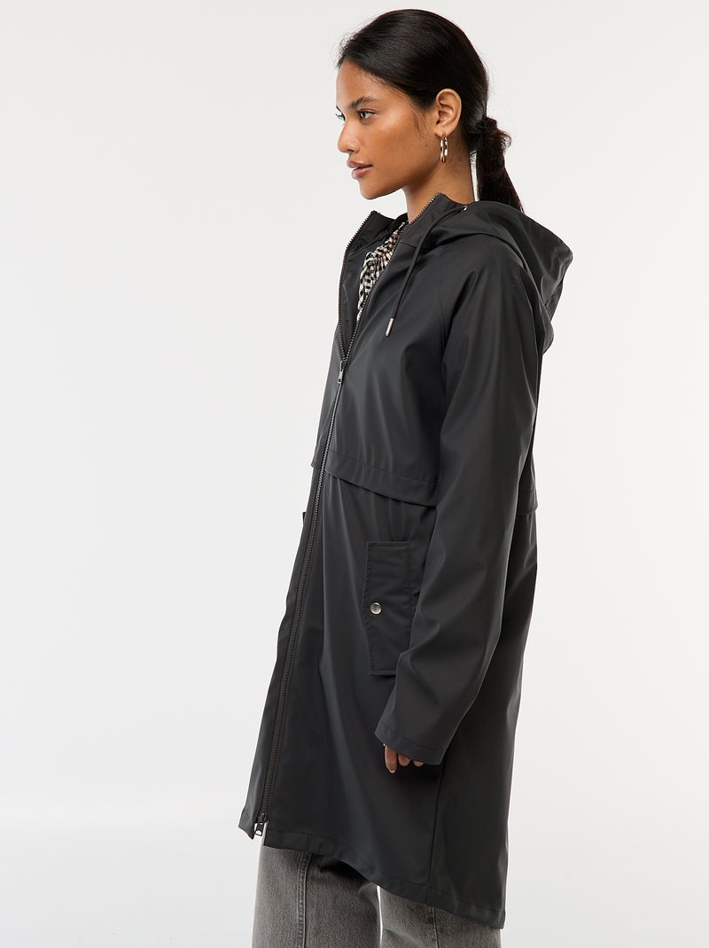 Parka lungo impermeabile con cappuccio Nero - Kiabi