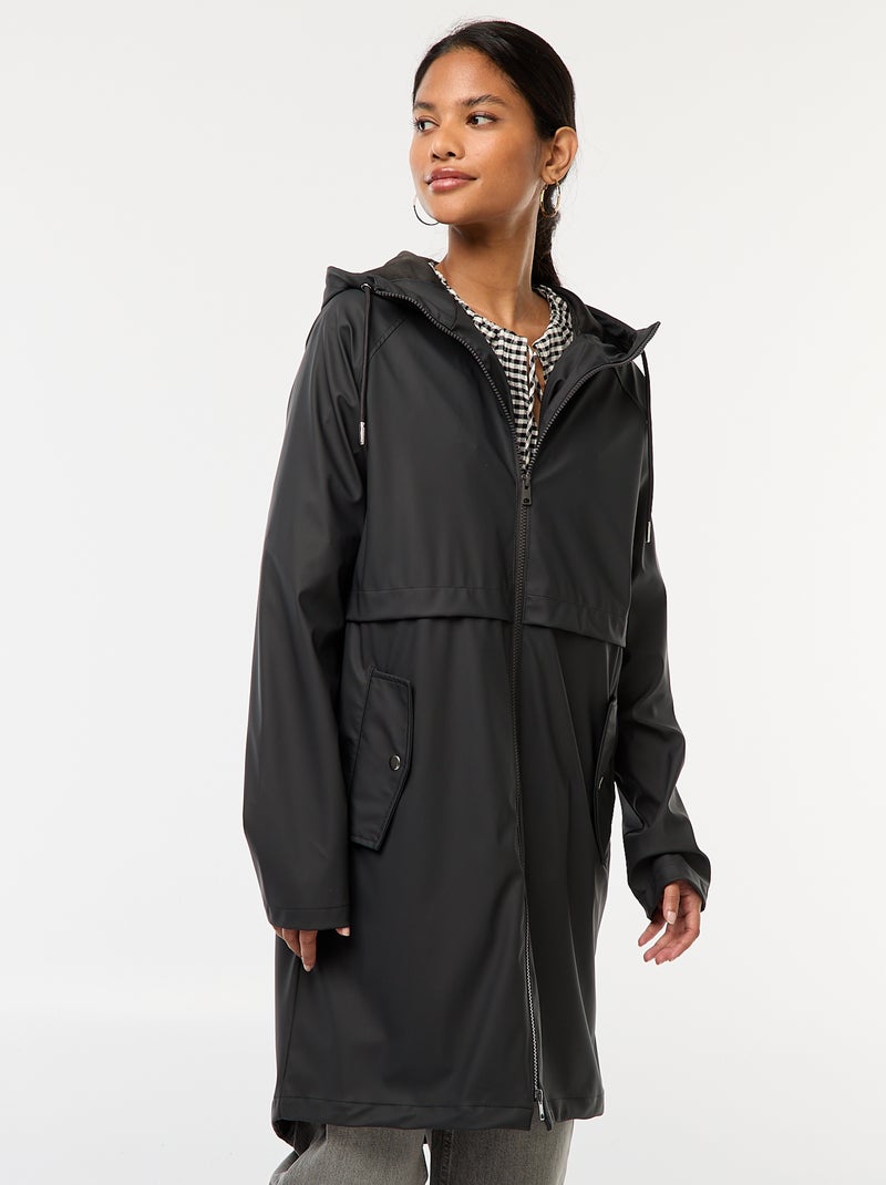 Parka lungo impermeabile con cappuccio Nero - Kiabi