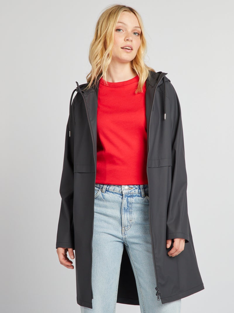 Parka lungo impermeabile con dettagli riflettenti NERO - Kiabi