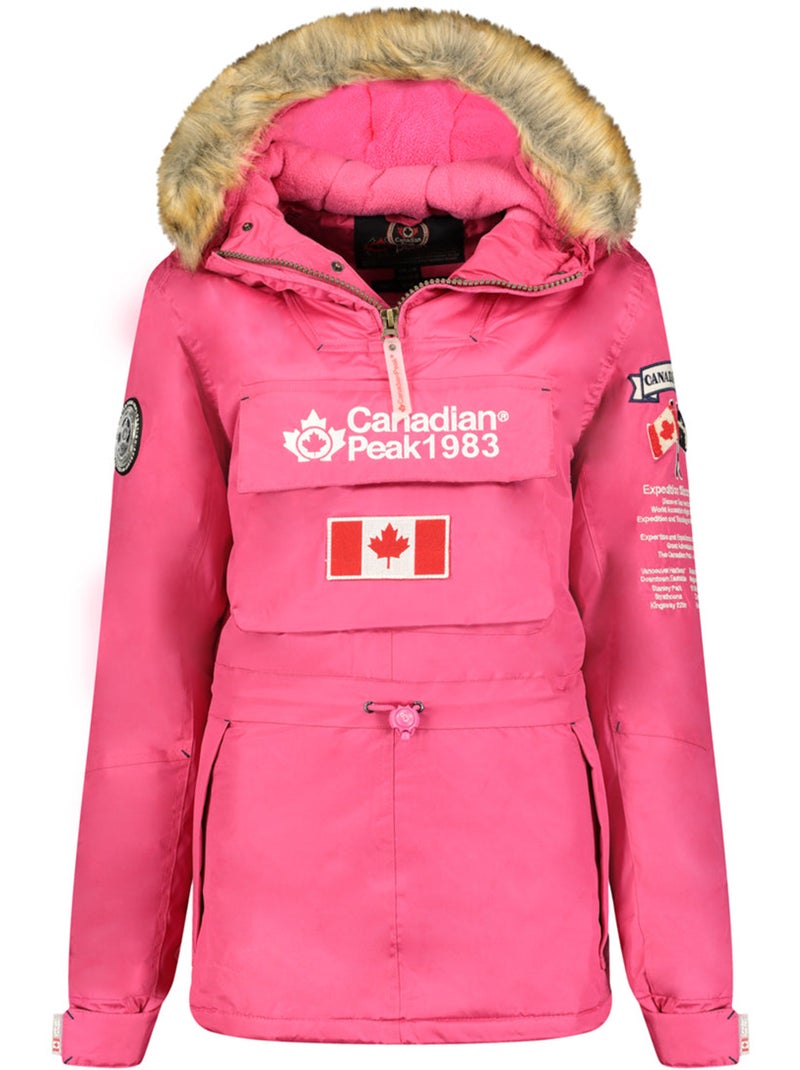 Parka lungo sagomato con cappuccio in pelliccia sintetica banapeak – canadian peak Rosa fucsia - Kiabi