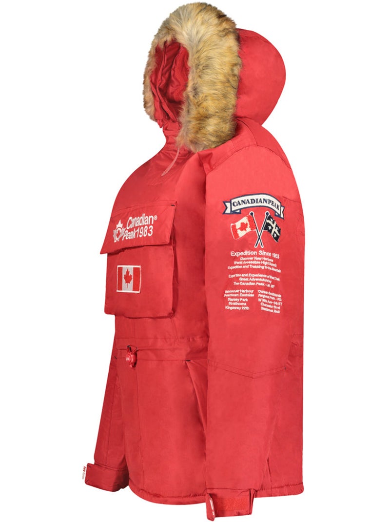 Parka lungo sagomato con cappuccio in pelliccia sintetica banapeak – canadian peak Rosso - Kiabi