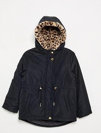 Parka morbida con cappuccio in pelliccia sintetica