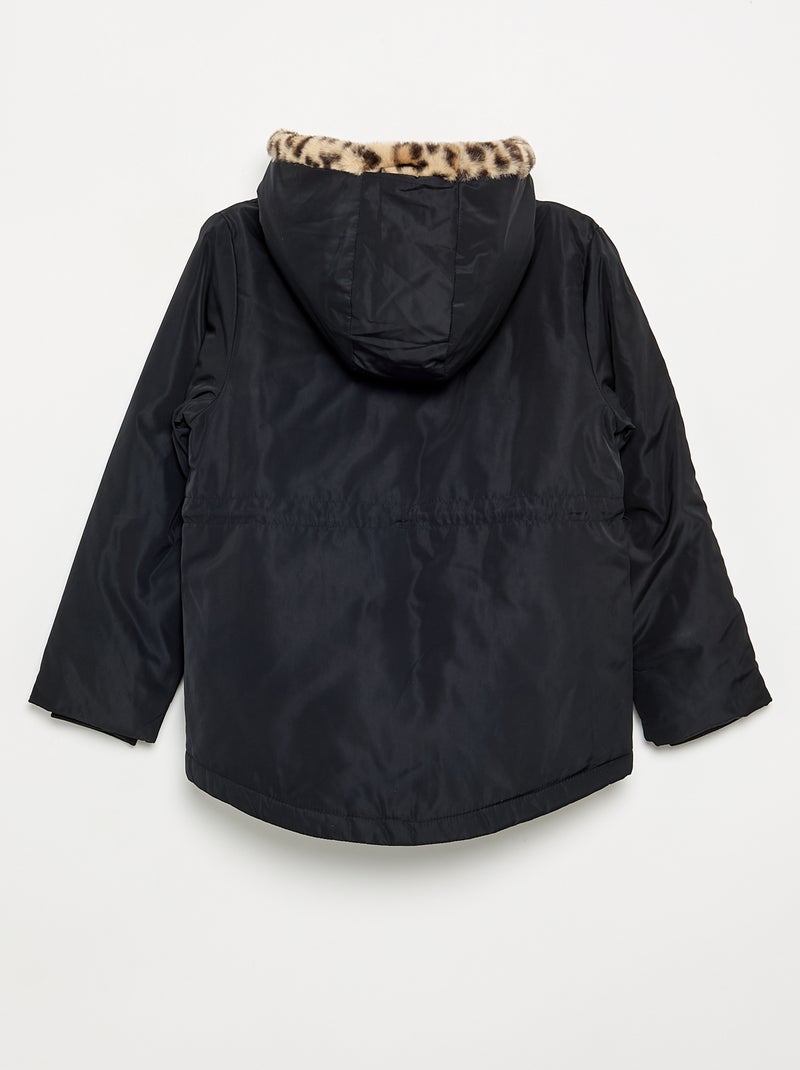 Parka morbida con cappuccio in pelliccia sintetica Nero - Kiabi