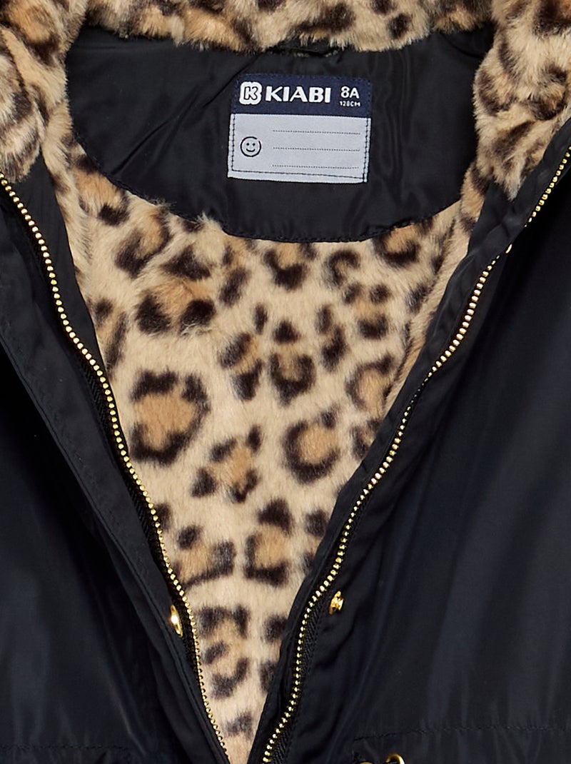 Parka morbida con cappuccio in pelliccia sintetica Nero - Kiabi