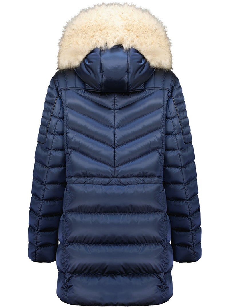 Parka sagomato con cappuccio in pelliccia sintetica destineak – canadian peak Blu marino - Kiabi